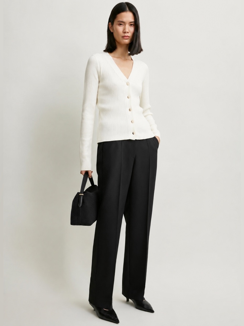 TOTÊME VEZZANI RIB KNITTED LONG SLEEVE
CARDIGAN IVORY size XS
